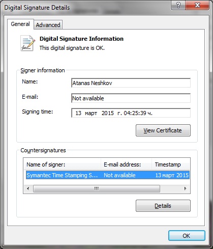 SetupDJ312RN3 Digital Signature from Symantec
